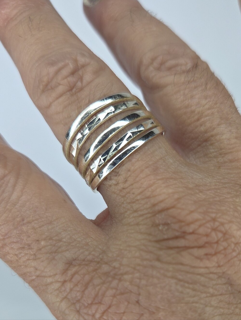 Silver Multi-Band Textured Ring